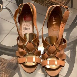 Tan and metallic cole Haan summer heels